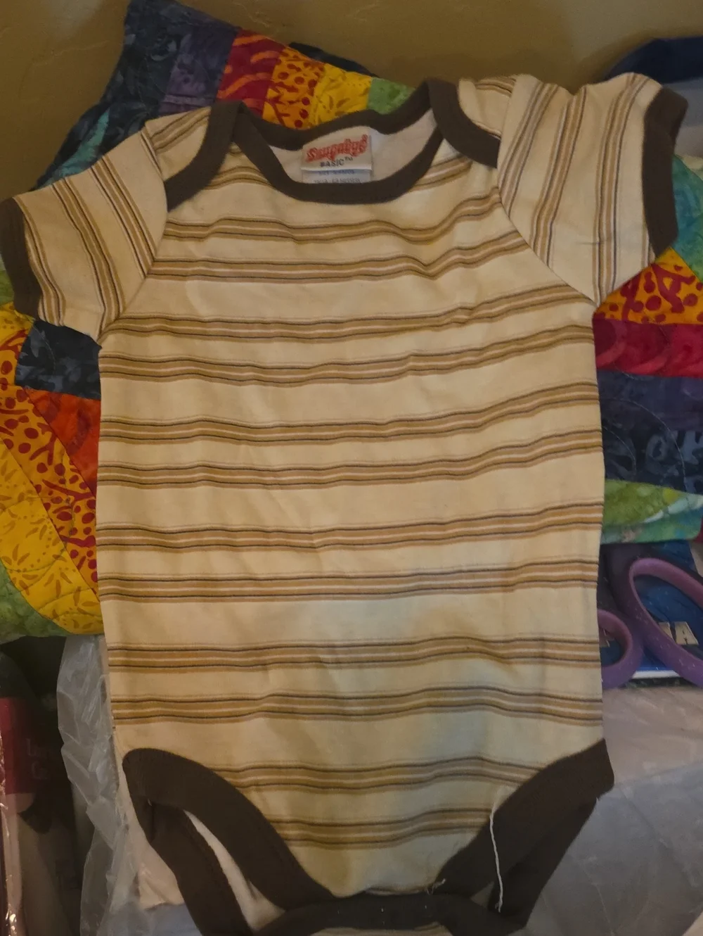 Striped Cream & Brown Baby One-Piece Bodysuit
